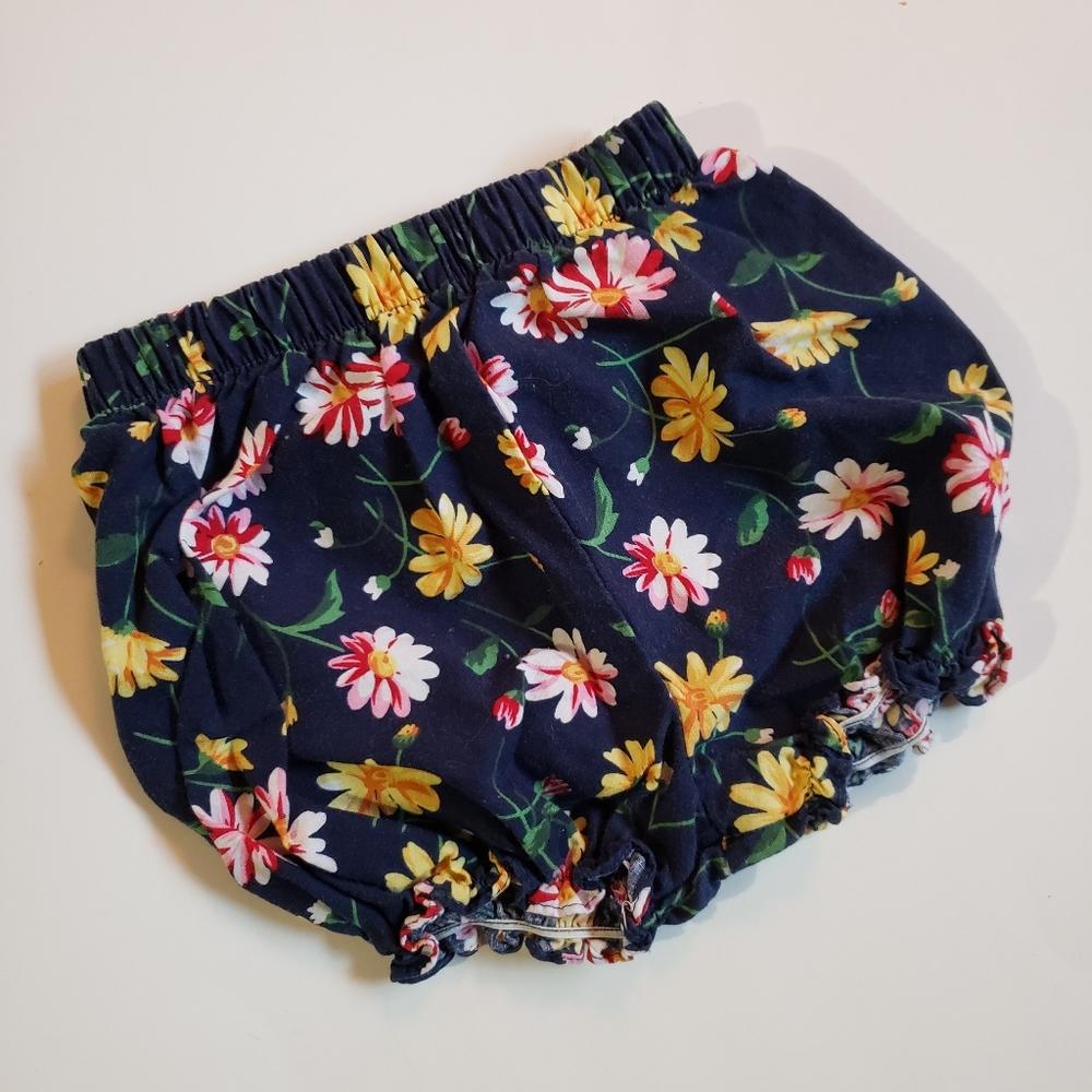 Vintage Retro girls navy floral bloomers, ruffled diaper cover toddler girl
